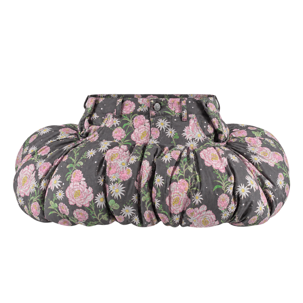 Saia Puff Preta Flores