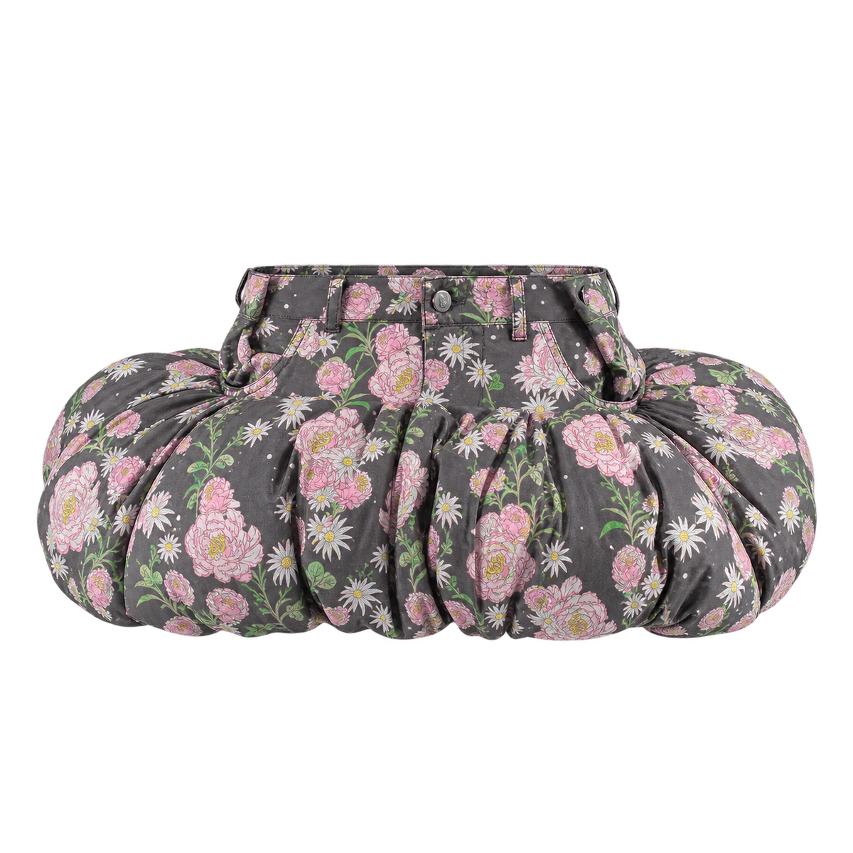 Saia Puff Preta Flores